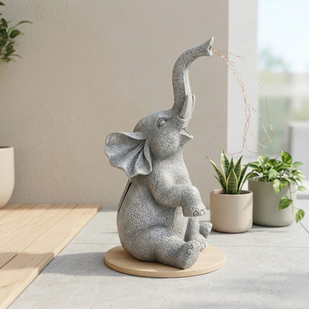 Outdoor Garden Decor Elephant With Solar-Powered Lights