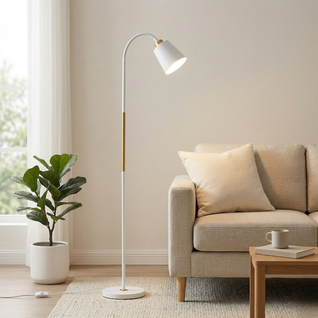 Modern Floor Lamp With Adjustable Head For Reading And Ambience