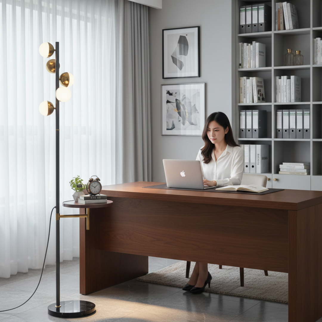 Floor Lamp With Integrated Table For Modern Living Rooms
