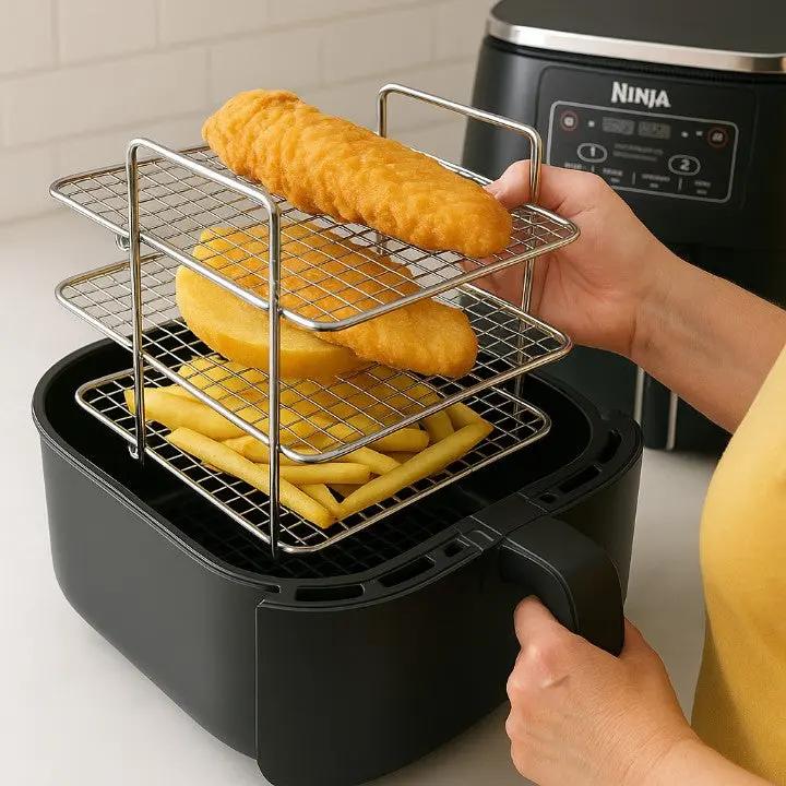 STACKCRISP Edelstahl-Luftfritteusen-Rack mit dreistufigem Design für gleichmäßiges Knusprigwerden