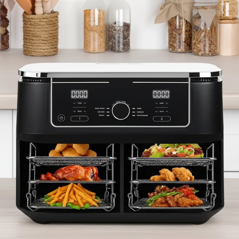 STACKCRISP Edelstahl-Luftfritteusen-Rack mit dreistufigem Design für gleichmäßiges Knusprigwerden