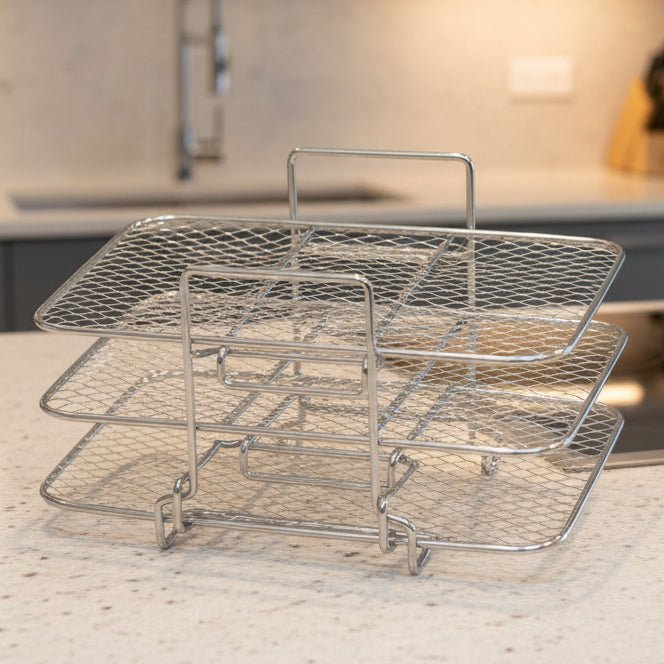 STACKCRISP Edelstahl-Luftfritteusen-Rack mit dreistufigem Design für gleichmäßiges Knusprigwerden