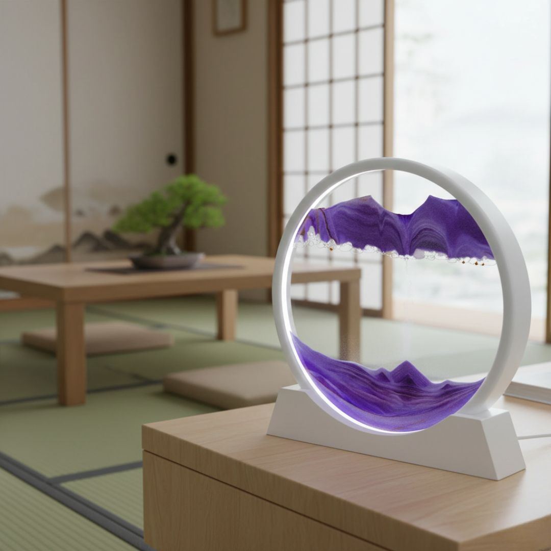 Tableau d'art de sable mouvant 3D dans un cadre en verre rond pour une décoration fascinante