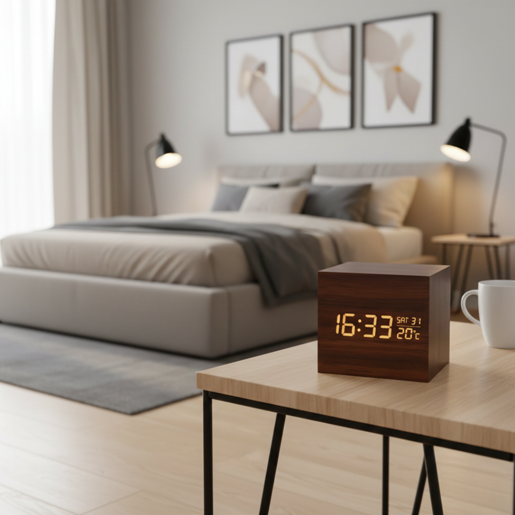 LED Cube Alarm Clock For Bedroom, Office, And Nightstand