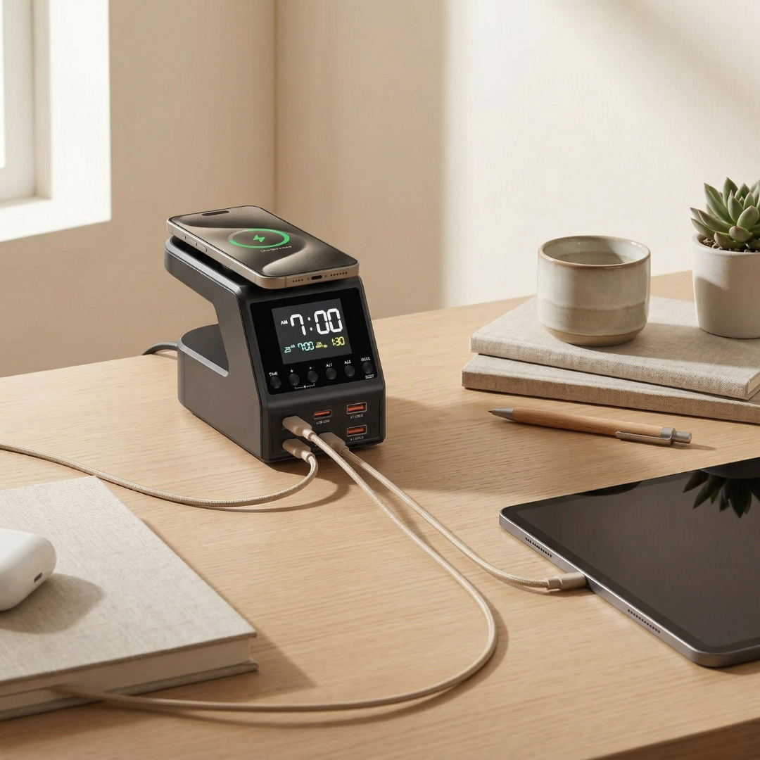 GaN 240W nabíjecí rozbočovač pro více zařízení se 4 USB-C porty a 2 USB-A porty