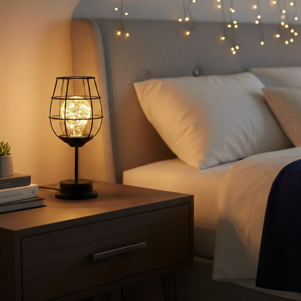 Industrial Cage Frame LED Table Lamp for Cozy Rooms