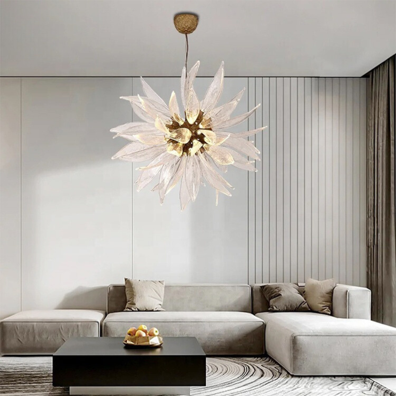 Liora Bloom Solsikke Glass Lysekrone med kobberramme og LED