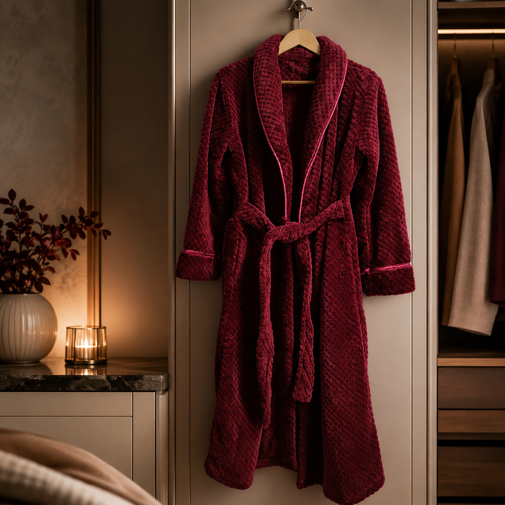 Robe de banho macio em fleece para relaxar e descansar confortavelmente em casa