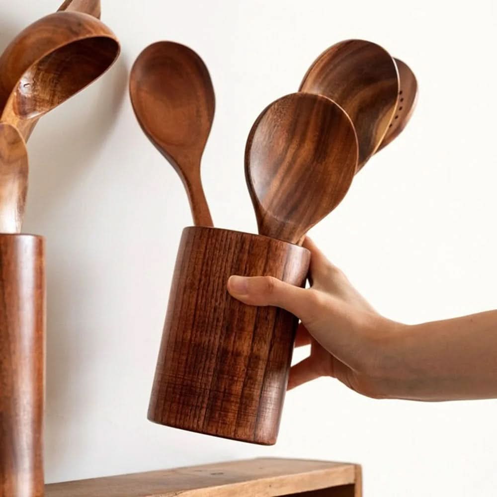 Naturlig teak kjøkkenredskapssett, ripefritt, elegant for hjemme-kokker