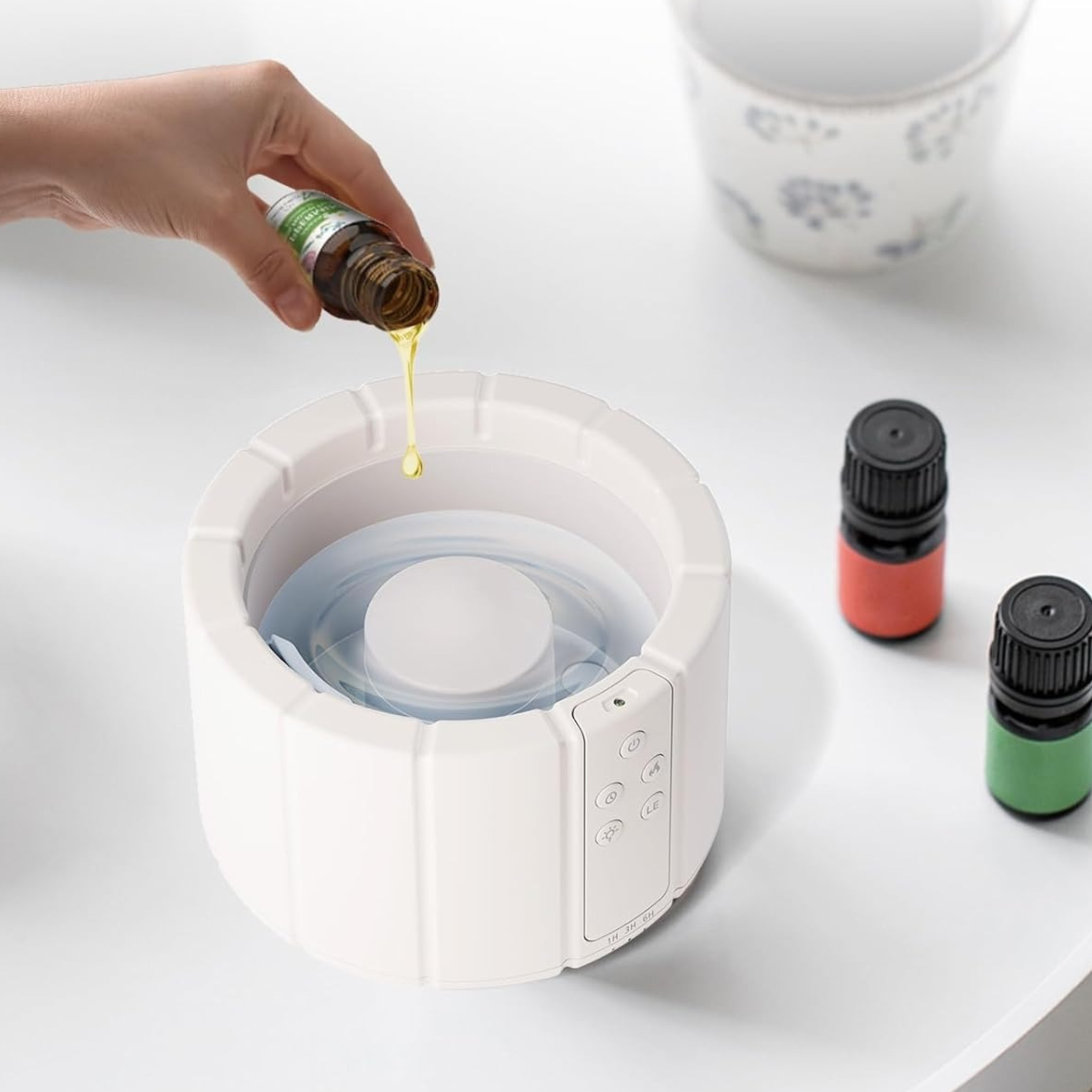 AuroMist ultraljudsfuktare med mysig lägereldslampa och aromaterapi