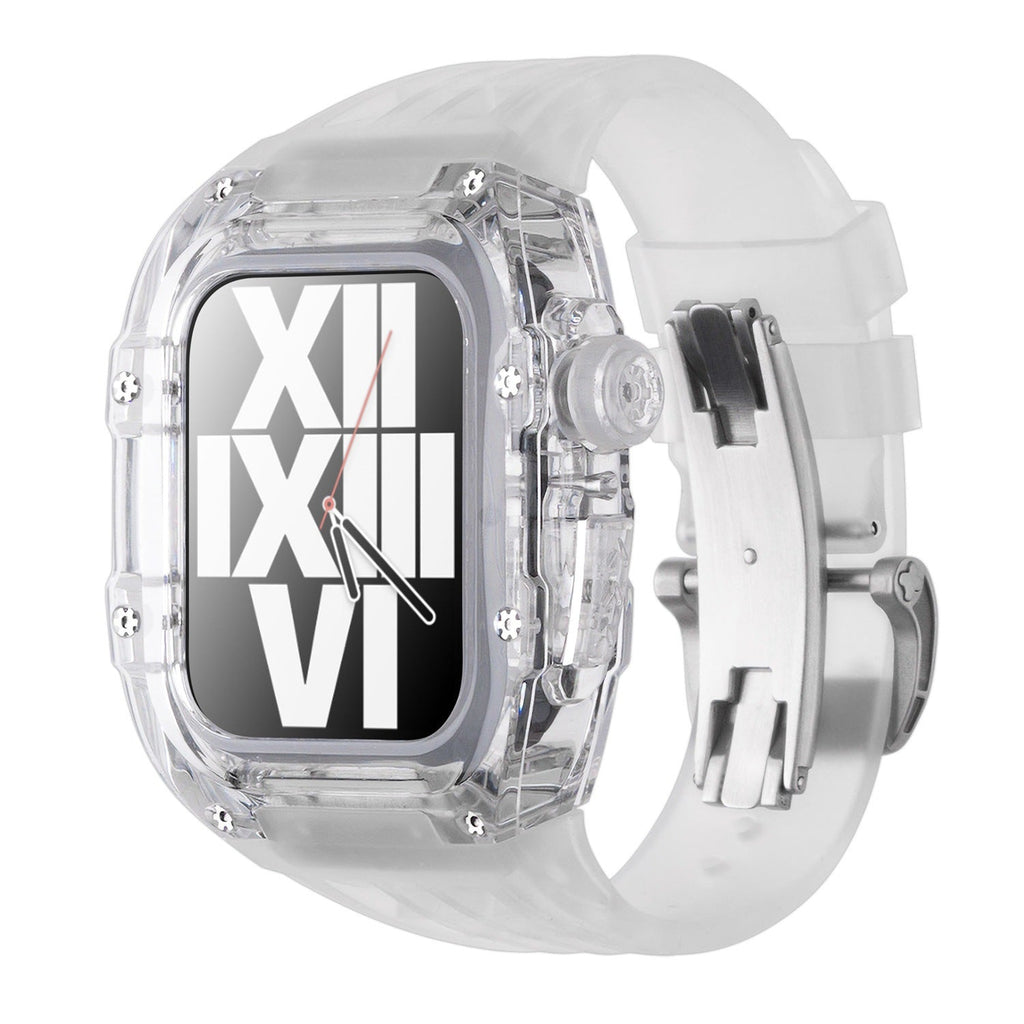 RM V30 Glacier-serien Fluororubber Gennemsigtigt Cover Gummibånd Mod Kit til Apple Watch