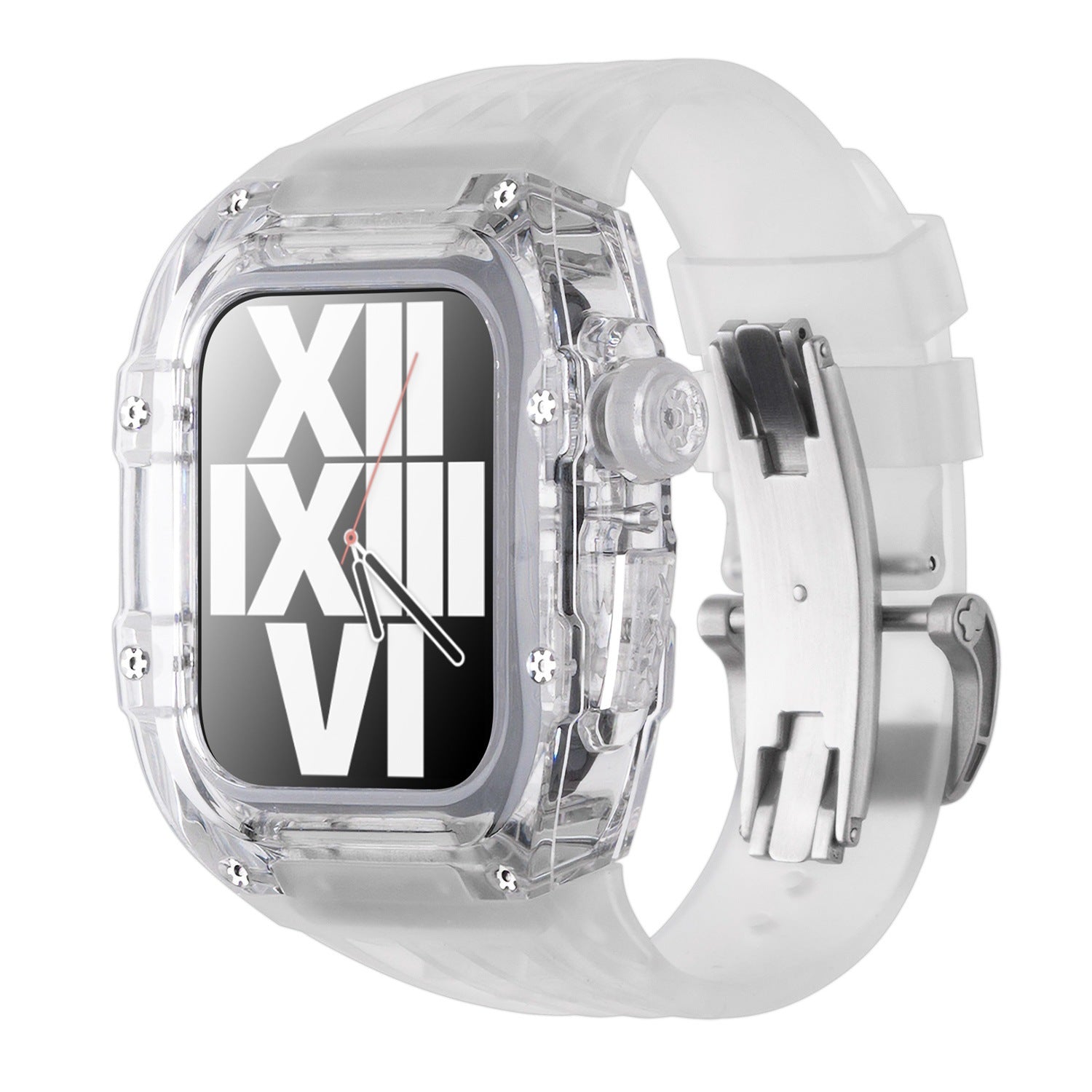 RM V30 Glacier Serisi Florokauçuk Şeffaf Kılıf Kauçuk Bant Mod Kiti Apple Watch için