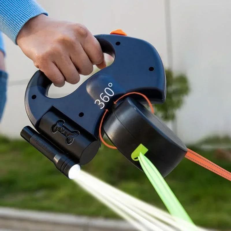 Azure Premium dubbele hondenriem met LED-licht en zakjesdispenser voor twee honden