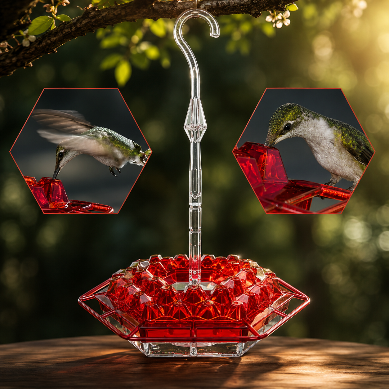 Kolibri-Futterspender mit ameisensicherer Barriere und auslaufsicherem Design