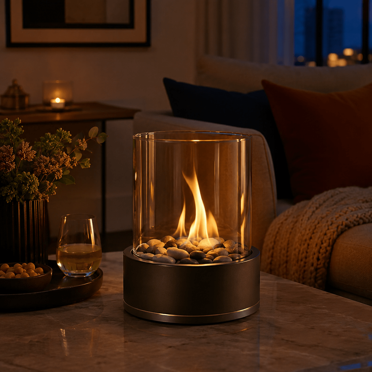 CosyFlame Tabletop Fireplace With Real Flames And Smoke Free Bioethanol