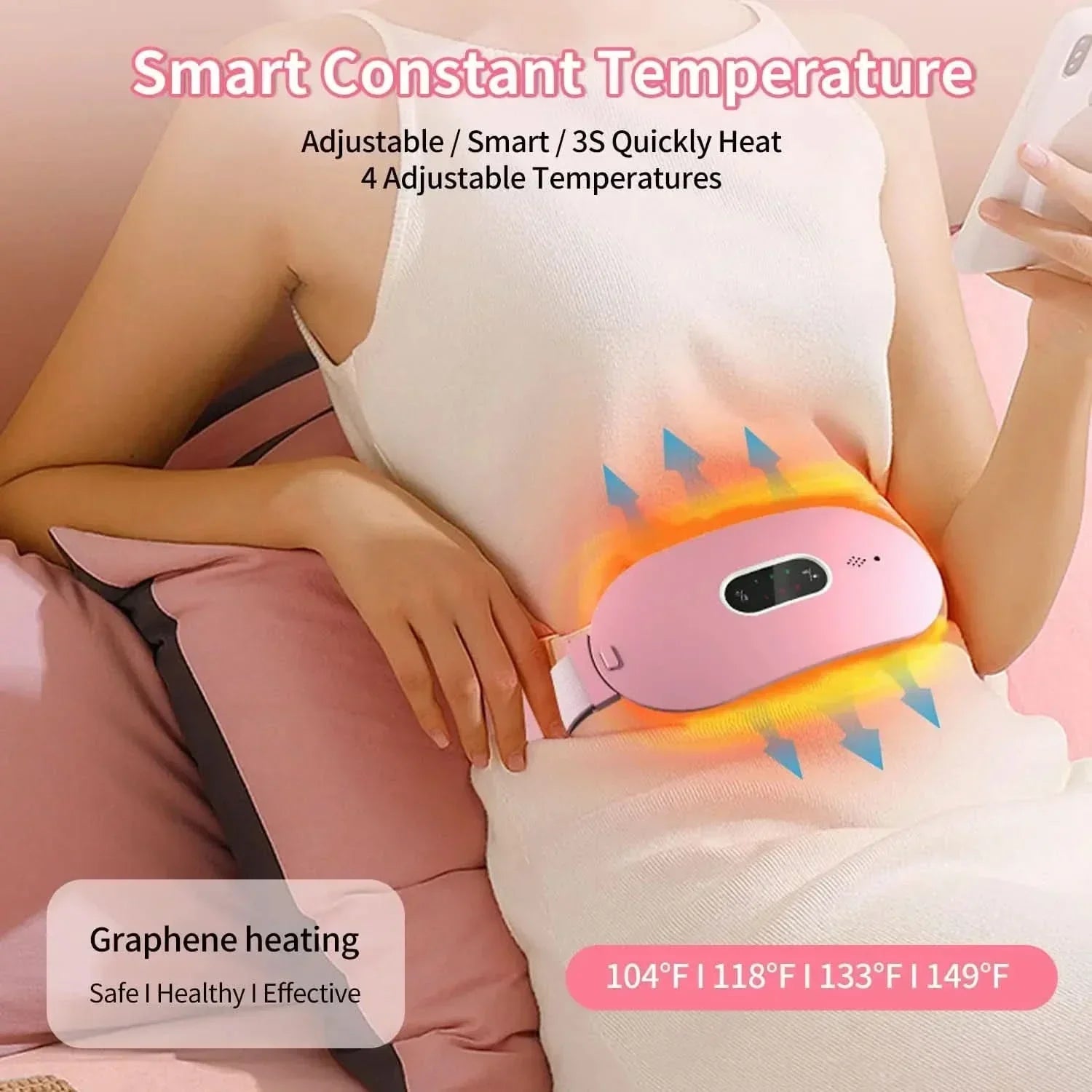 CalmHeat grafen varmepute med massasje og vibrasjon for lindring av menstruasjonssmerter