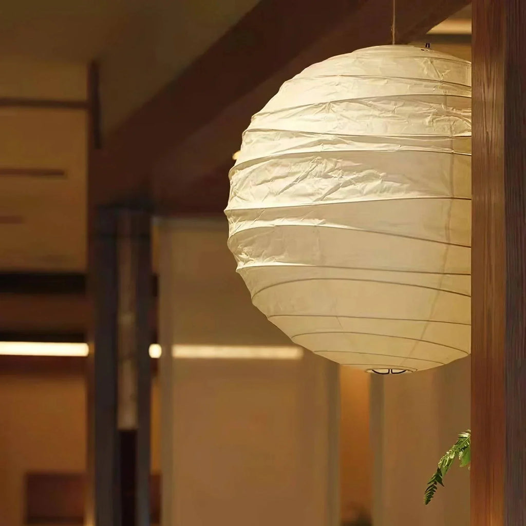 Lampada a sospensione in carta di riso con paralume sferico per montaggio a soffitto interno