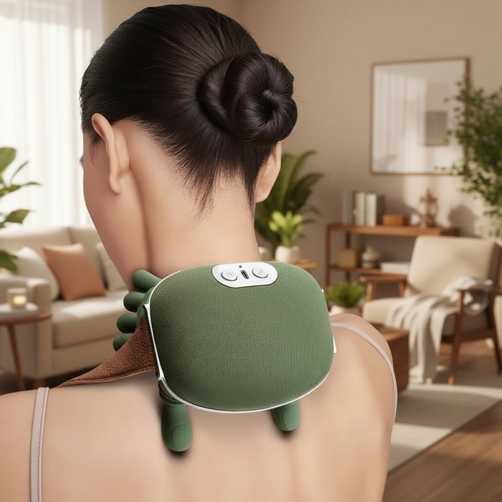 RELAXSHIATSU krční masážní přístroj 4D s teplem, kompaktní design, pohodlí