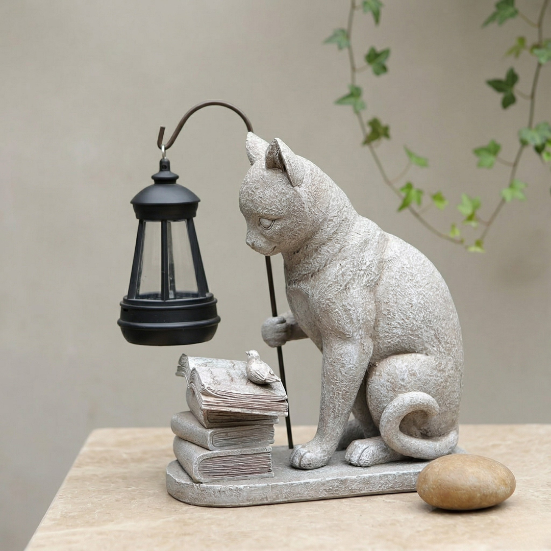 Gartenkatzen-Statue mit Solarlicht für Außenbereiche