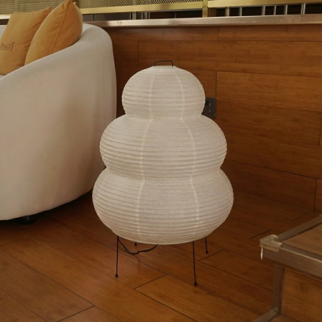 Floor Lamp With Rice Paper Shade In Layered Design