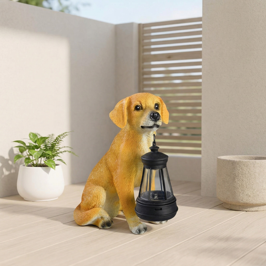 Solar Lighting Canine Statue For Outdoor Garden Decor