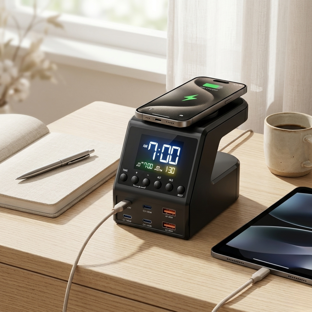 GaN 240W nabíjecí rozbočovač pro více zařízení se 4 USB-C porty a 2 USB-A porty