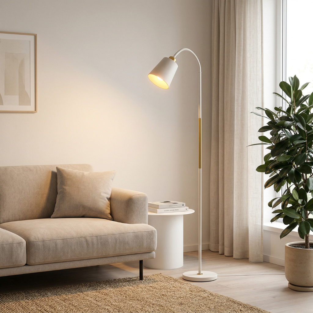 Modern Floor Lamp With Adjustable Head For Reading And Ambience