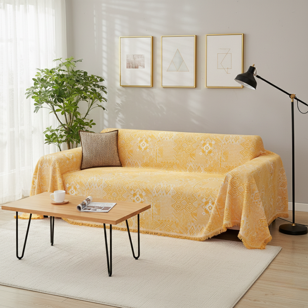Tribal Geometric Sofa Cover In Soft Pastel Tones For Cozy Home Decor