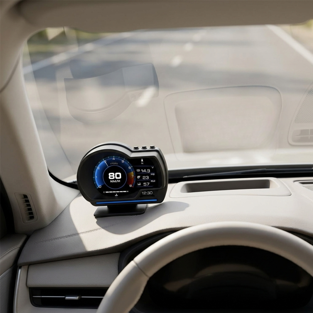 OBD2-bildskärm för bil med Head Up HD-hastighetsmätare och varning för varvtal