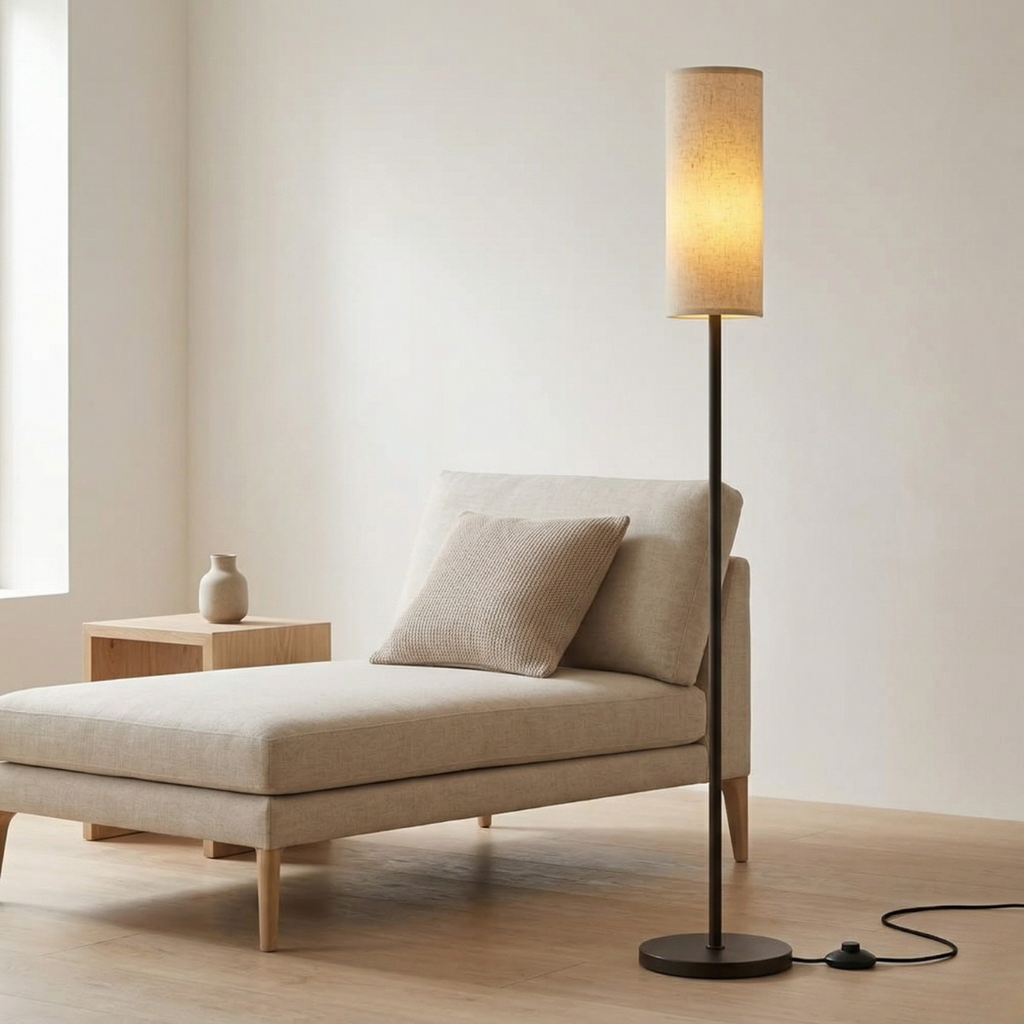 Stojací lampa s nastavitelnou jasností pro atmosféru obývacího pokoje