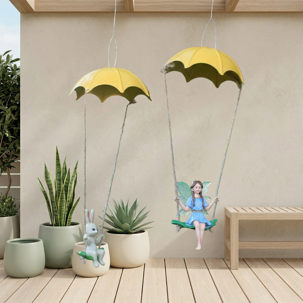 Fairy Garden Parachute Fairy And Rabbit Hanging Ornaments For Easter