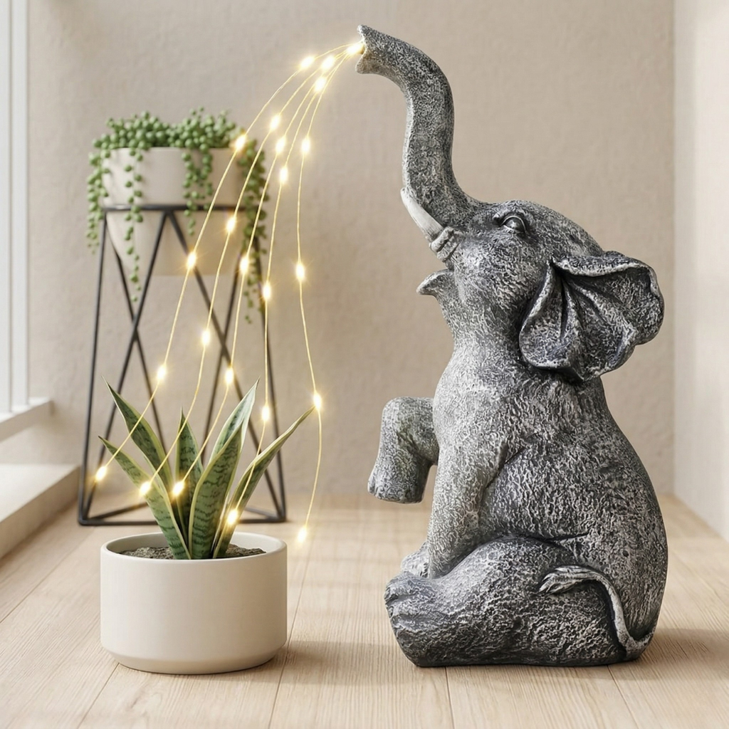 Outdoor Garden Decor Elephant With Solar-Powered Lights