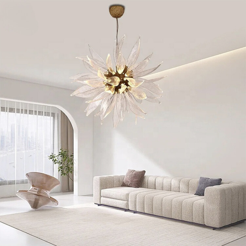 Liora Bloom Solsikke Glass Lysekrone med kobberramme og LED