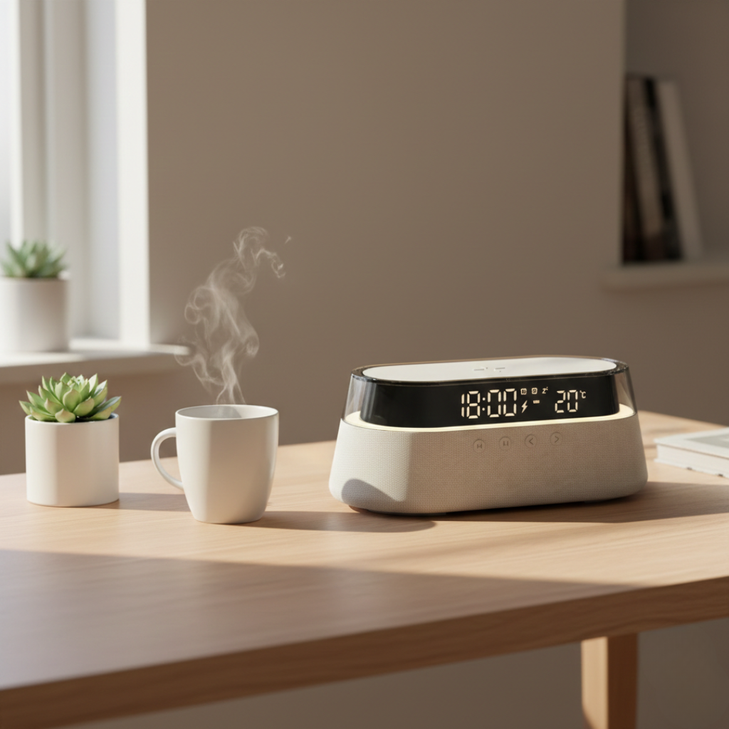 Kompakter Bluetooth-Lautsprecher mit Wecker für den Nachttischgebrauch