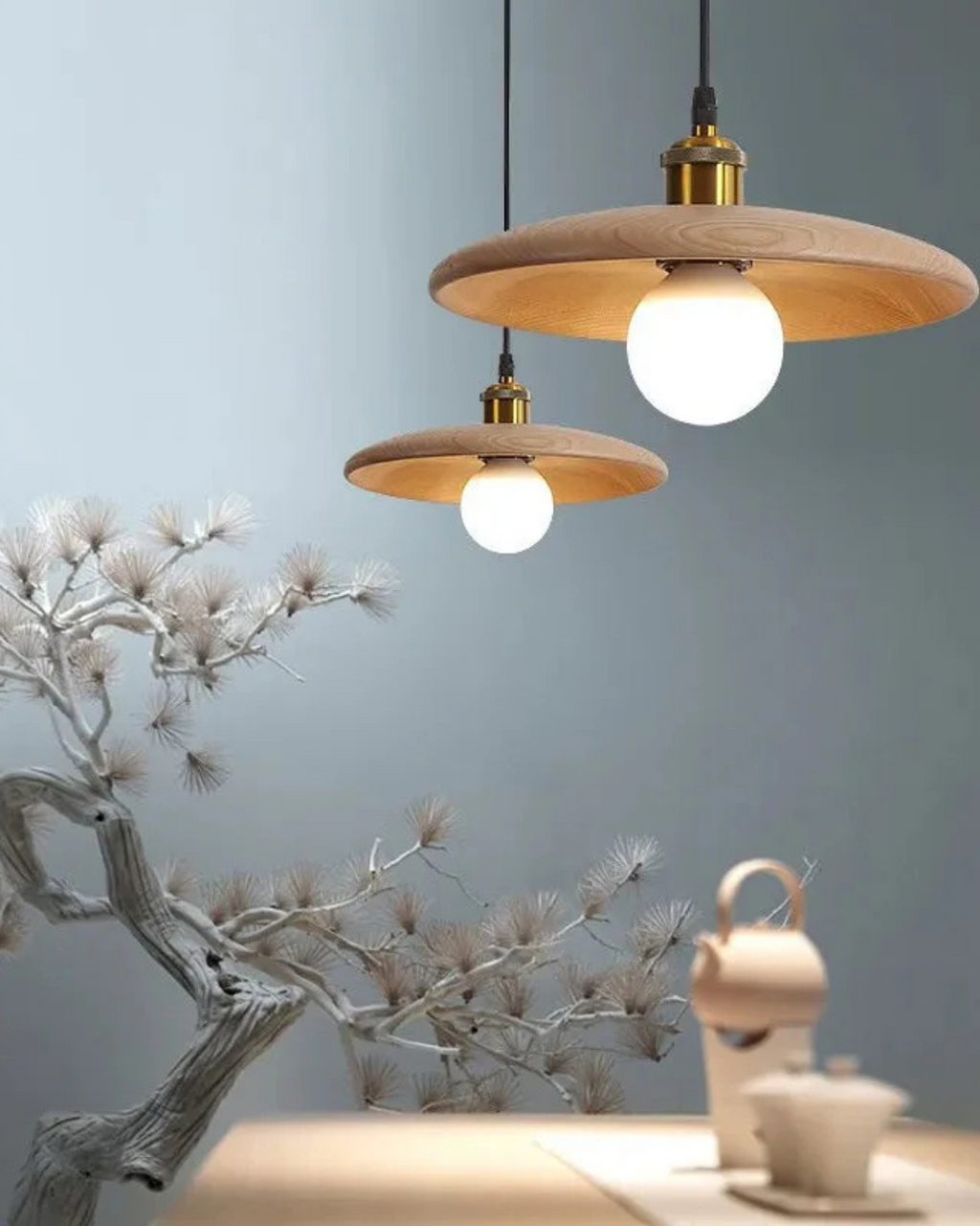Norumi | Pendant Light with Slim Wooden Shade in Japandi Zen Style | Orntli