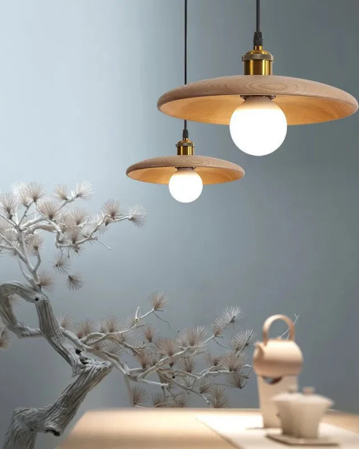 Norumi | Pendant Light with Slim Wooden Shade in Japandi Zen Style | Orntli