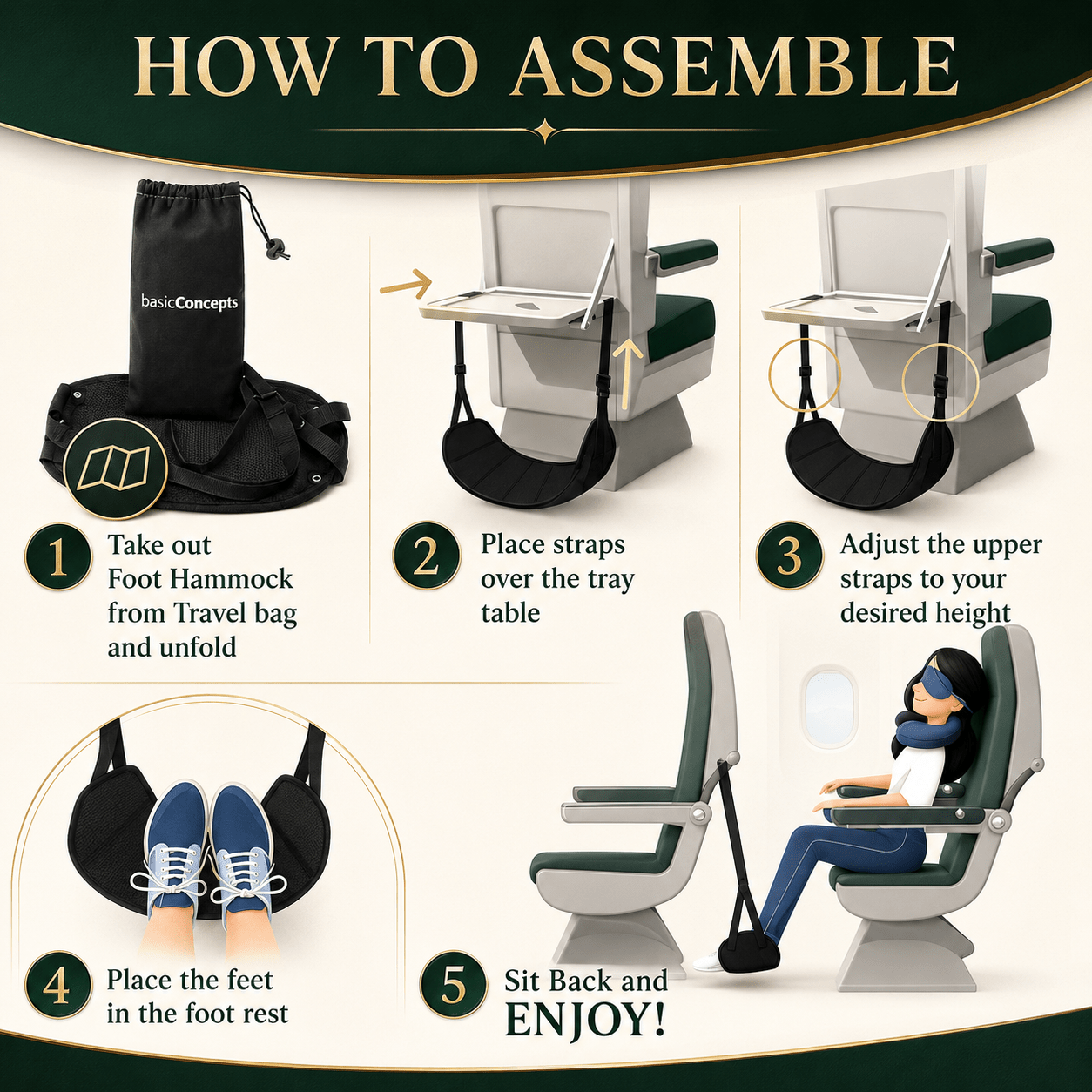 Travel Foot Hammock For Airplane Use On Long Flights
