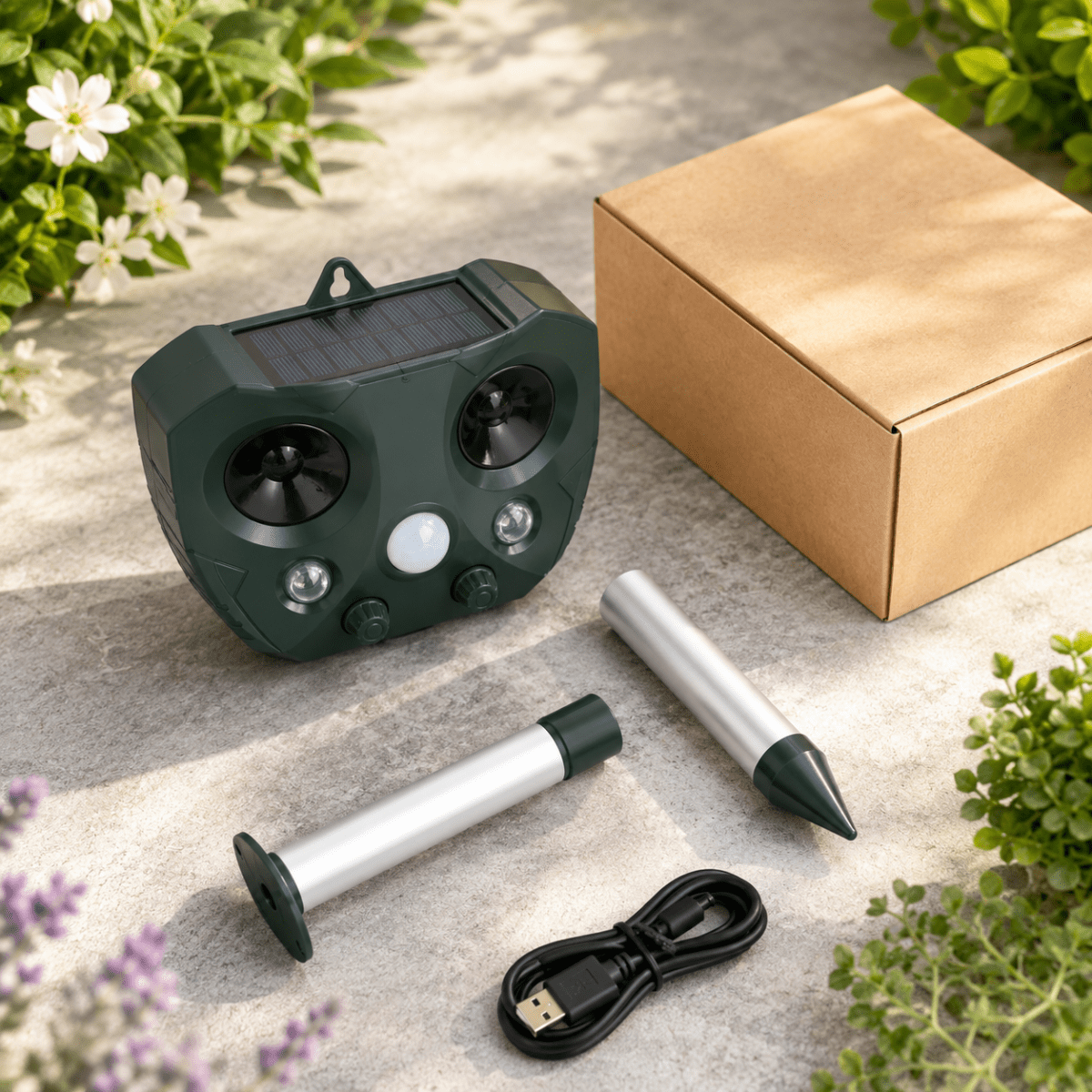 Ultrasonic Bird And Pest Defender Solar Powered Outdoor Repeller With PIR Sensor