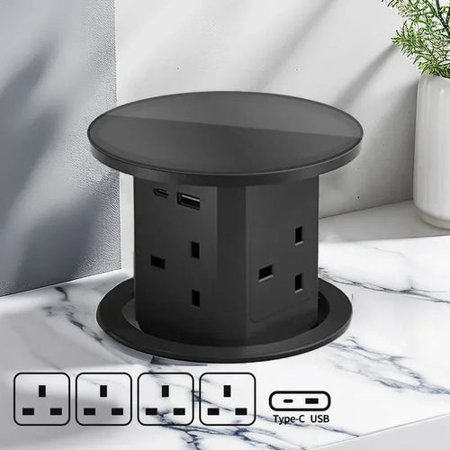 Tour de prise de bureau à ouverture automatique avec USB-C, charge sans fil et prise universelle