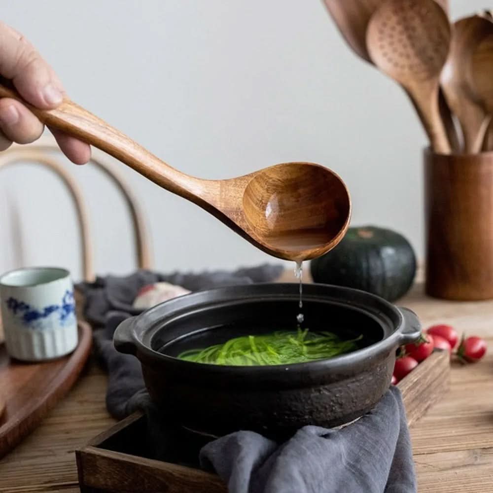 Naturlig teak kjøkkenredskapssett, ripefritt, elegant for hjemme-kokker