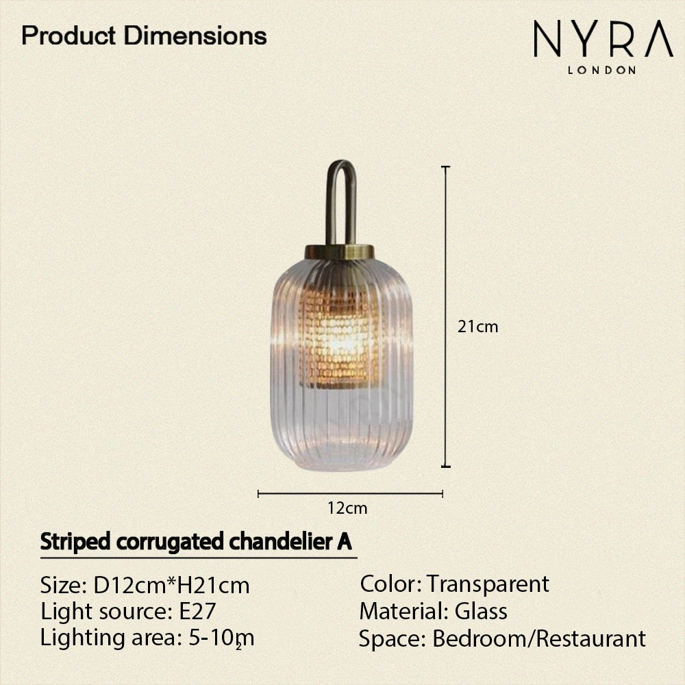 Solmere Nordisk Glas Pendellampe med Rillet Stribet Glød LED