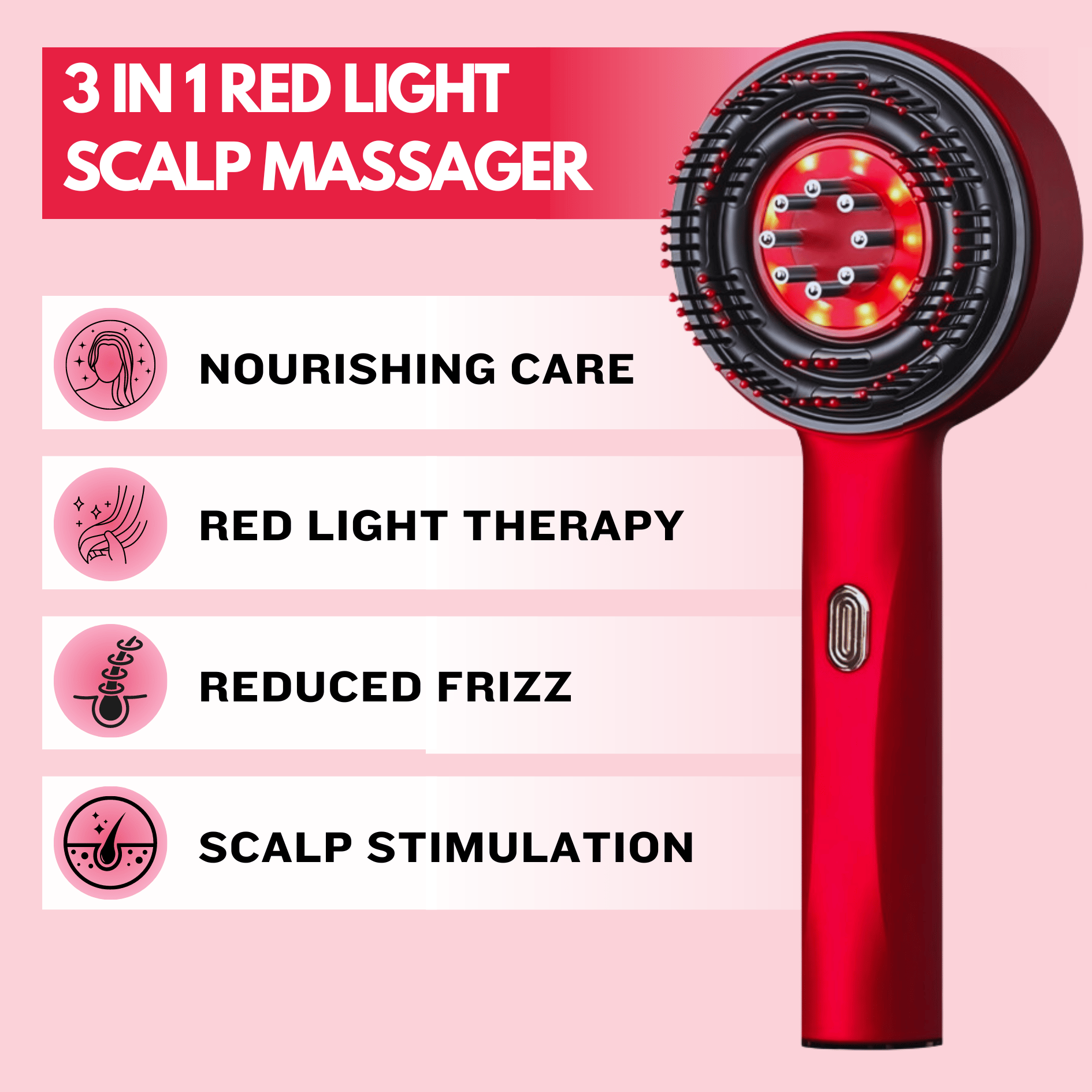 3-i-1 Rødt Lys Hovedbundsmassager