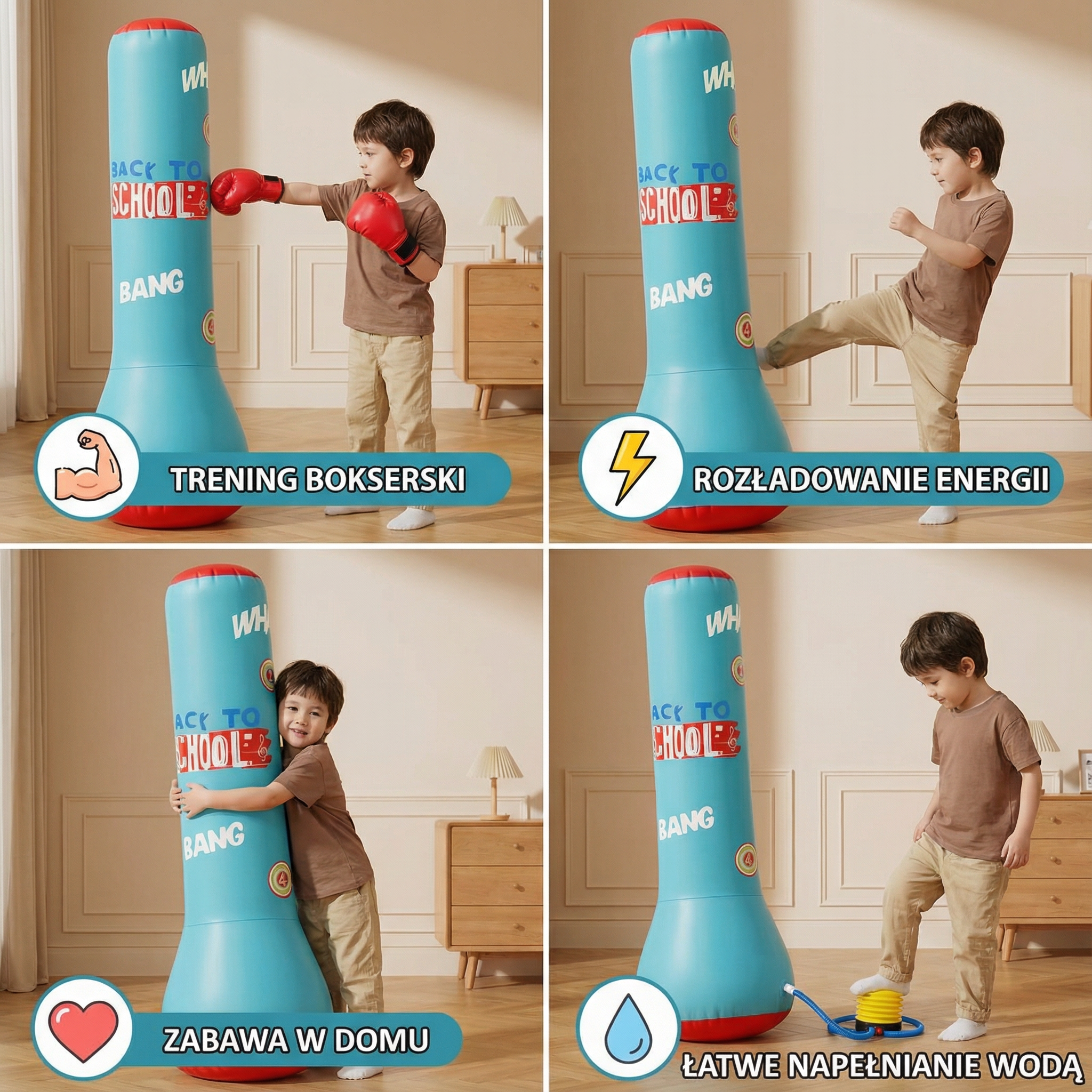 Kids Inflatable Punching Bag With Water Base And Soft Padding For Indoor And Outdoor Play