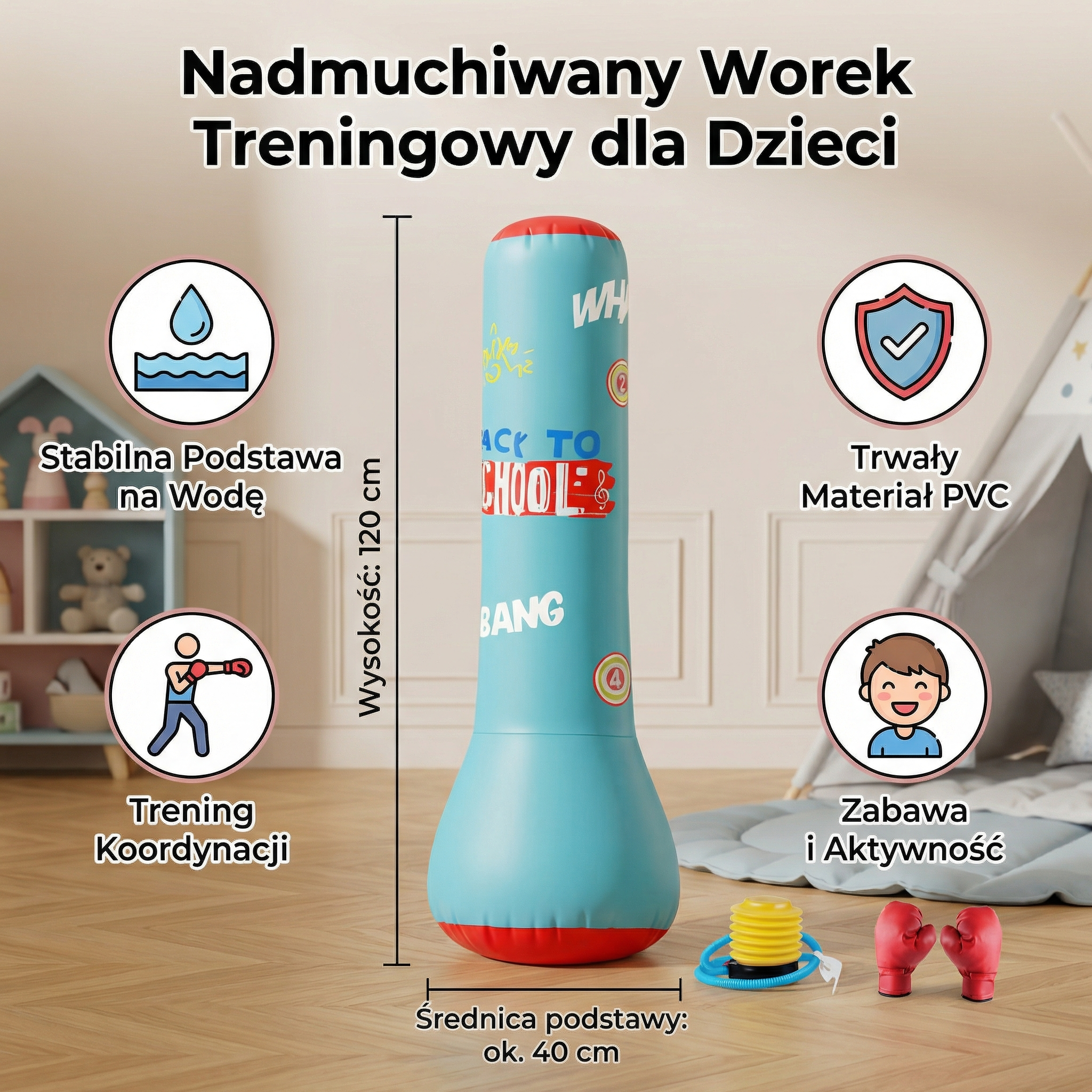 Kids Inflatable Punching Bag With Water Base And Soft Padding For Indoor And Outdoor Play