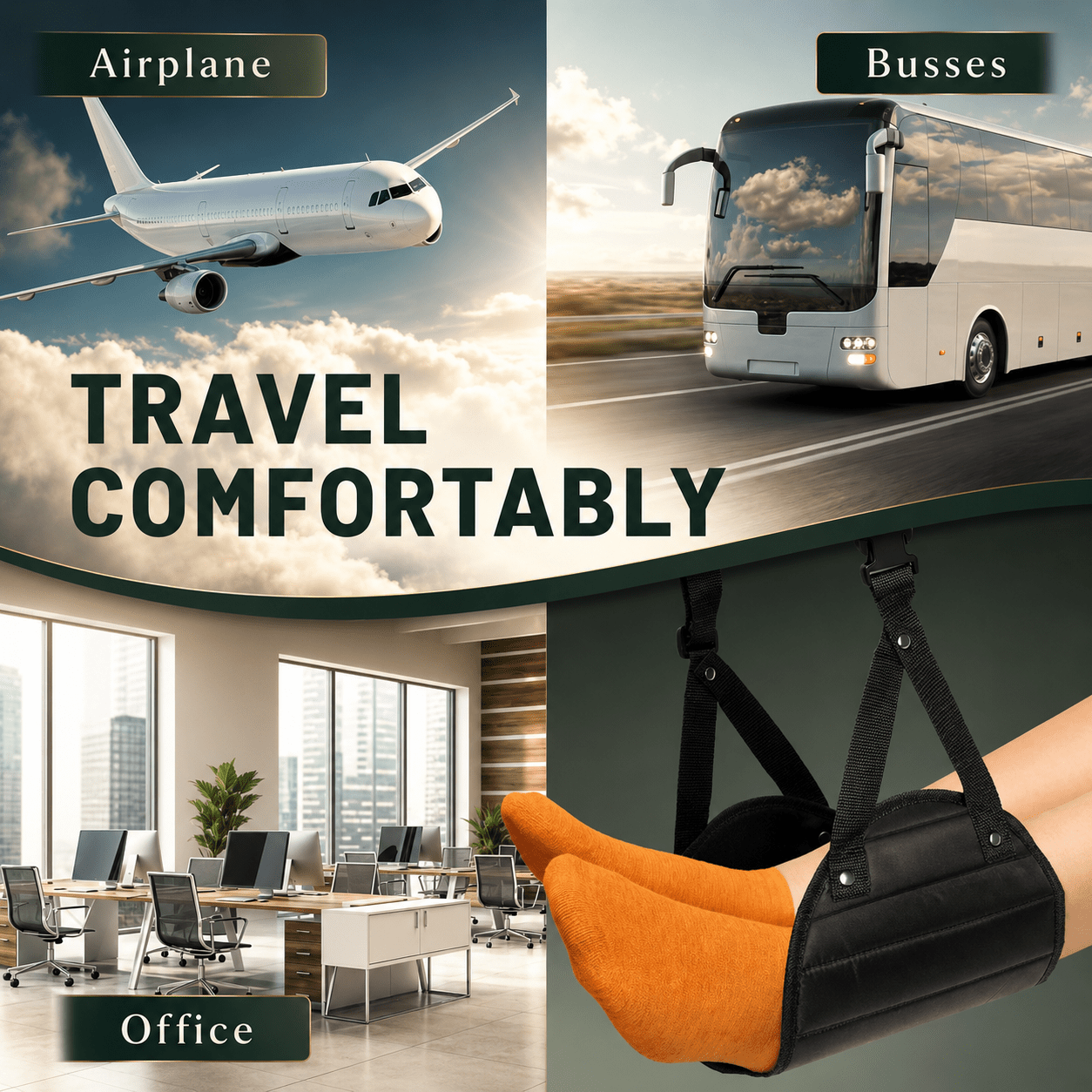 Travel Foot Hammock For Airplane Use On Long Flights