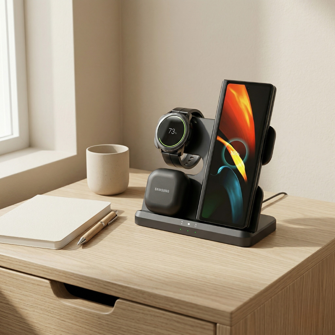 Three In One Wireless Charger Stand For Samsung Devices