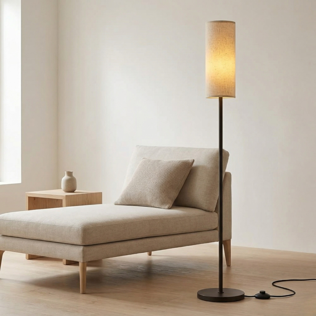 Stojací lampa s nastavitelnou jasností pro atmosféru obývacího pokoje