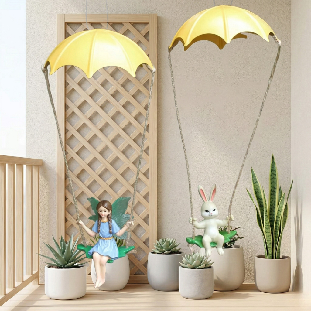 Fairy Garden Parachute Fairy And Rabbit Hanging Ornaments For Easter