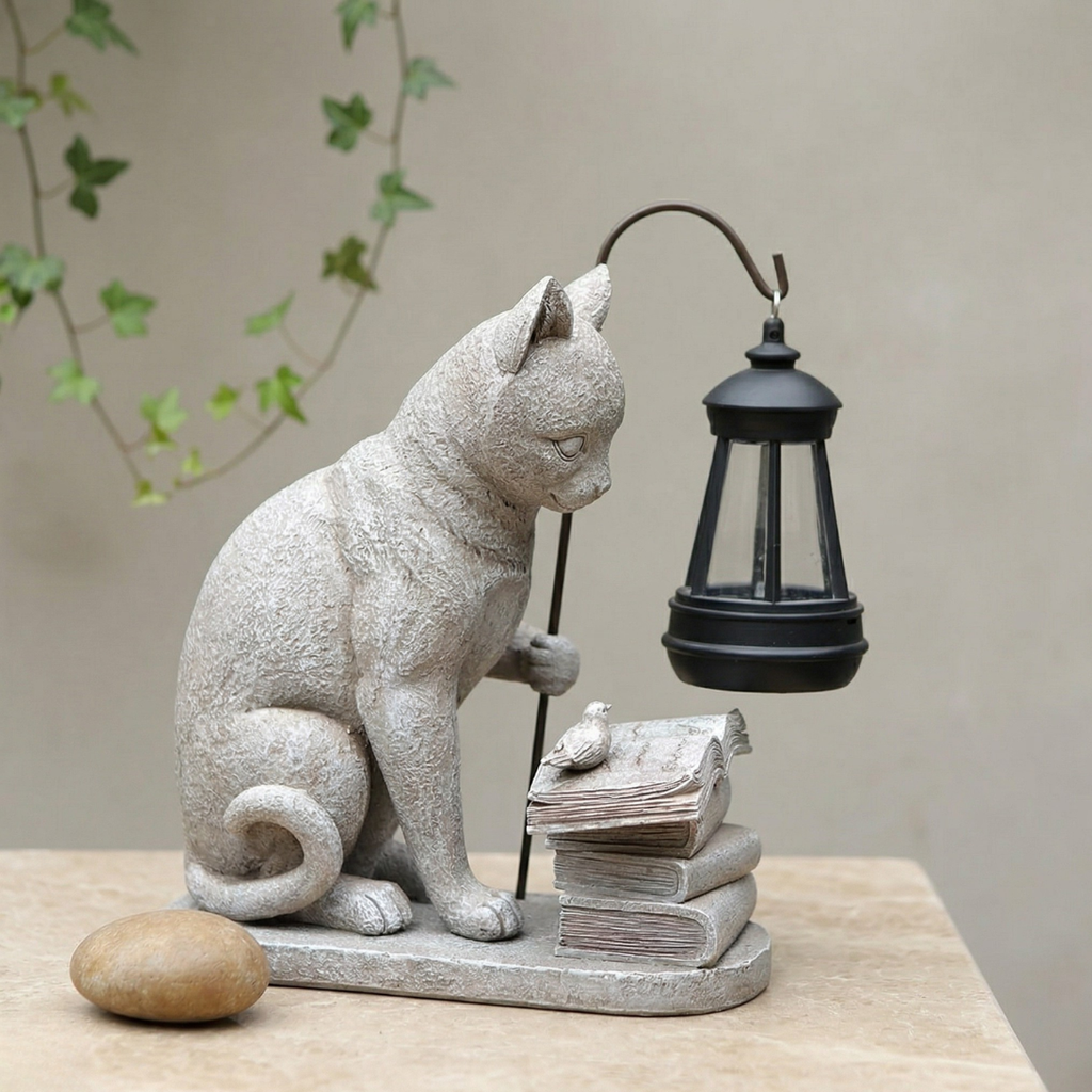 Gartenkatzen-Statue mit Solarlicht für Außenbereiche