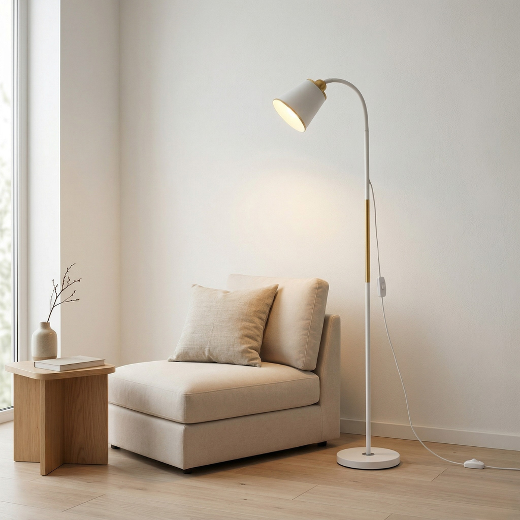 Modern Floor Lamp With Adjustable Head For Reading And Ambience
